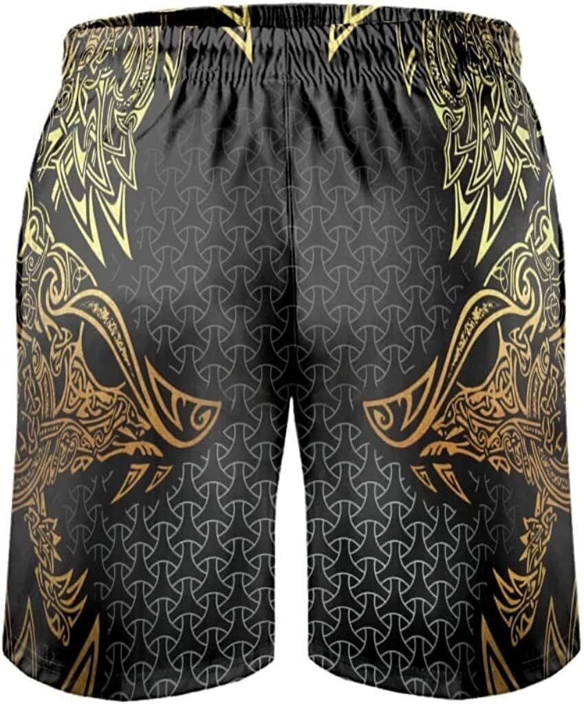 Beach Pants For Men Mens Viking Wolf Athletic Shorts Casual Summer Norse Myth Style Swim Trunks 3D Print Running