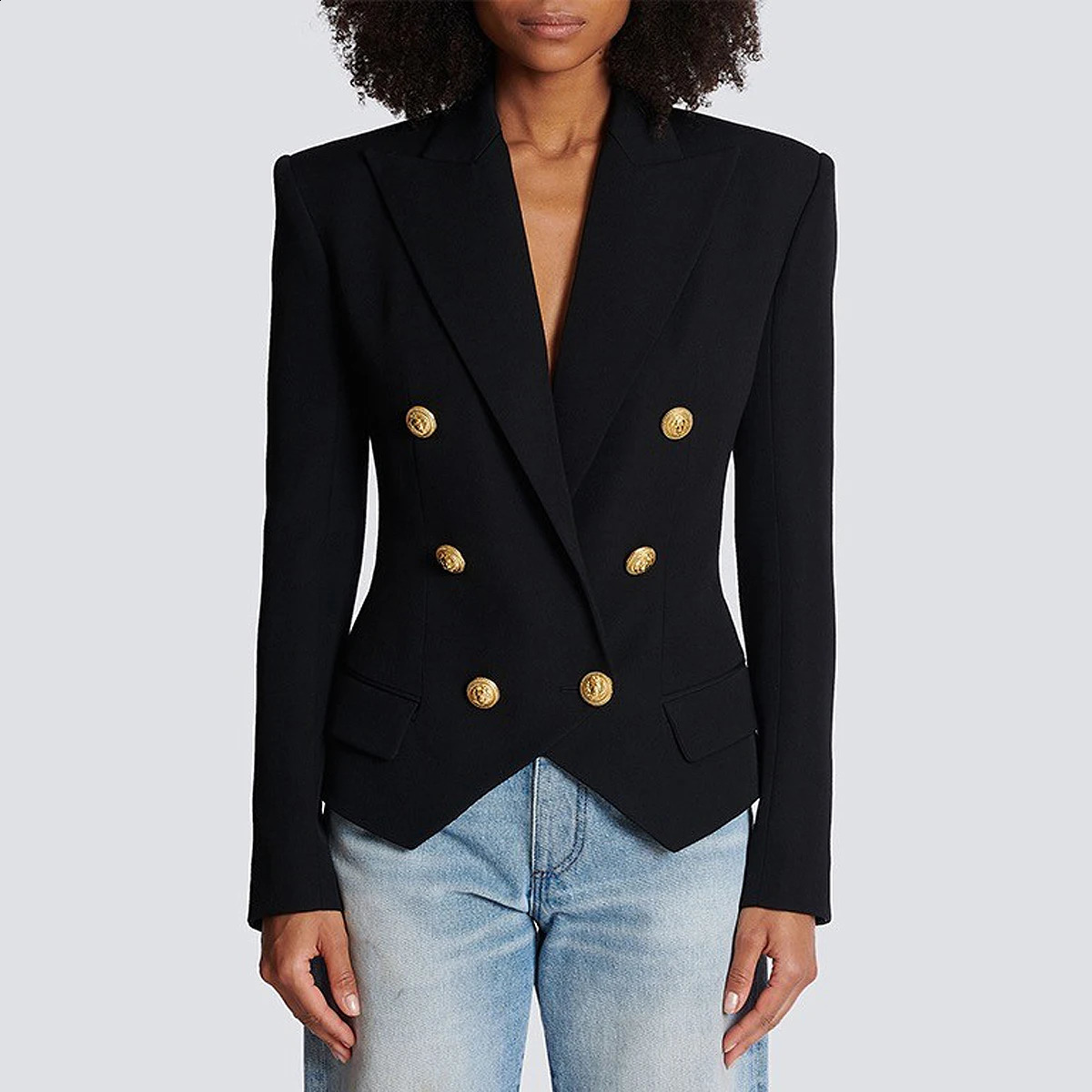 S-XXL tricolor solid double chest elegant commuting casual womens coat jacket 240827