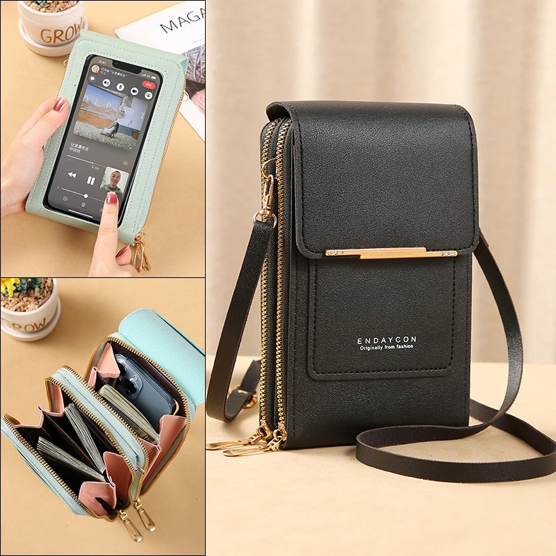 Women Crossbody Shoulder Bags Wallets Touch Screen Cell Phone Purse Soft Leather Strap Handbag for Female Messenger 240826