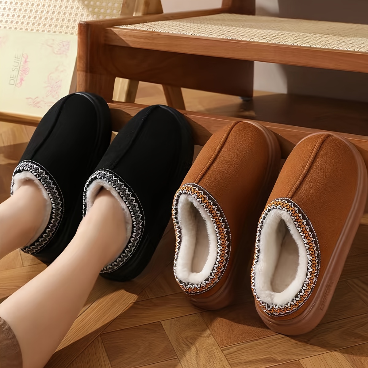 Casual Comfort Solid Color Slipper Snow Boots Men and Women - Memory Foam Insole, Warm Textile ing, ed Upper Design,Easy-On-Off House Shoes for All Se