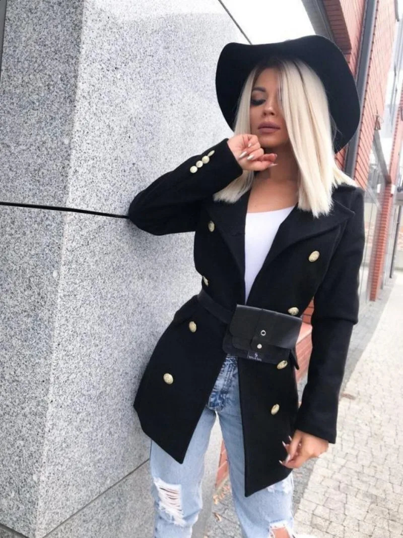 Womens clothing autumn and winter collar doublelayer tweed coat 240826