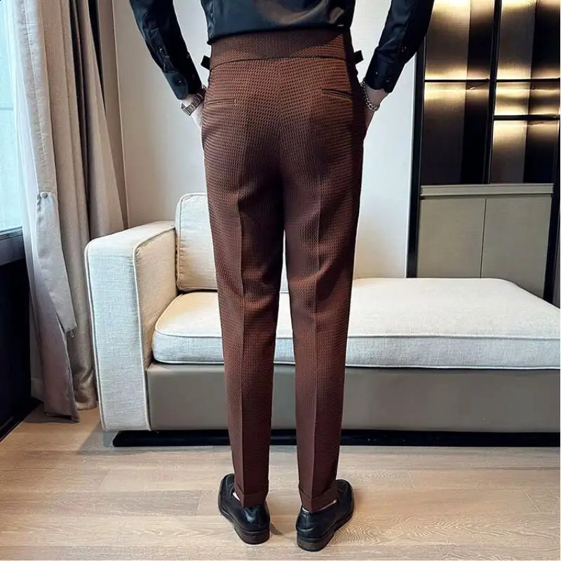 High Waisted Suit Pants for Men Solid Color Formal Pantalones Hombre Casual Slim Fit Dress Pants Trousers Men Clothing 240827