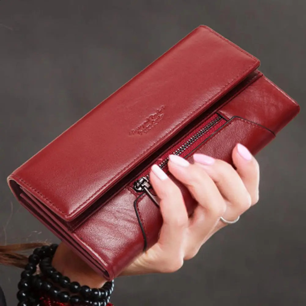 HUMERPAUL Fashion Women Genuine Leather Wallet RFID Blocking Tri-fold Credit Card Holder Long Female Phone Clutches 240827