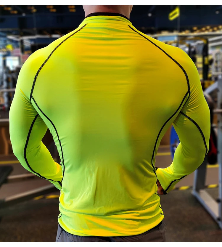 Spring Elastic Running Shirt for Mens Fitness Sports Long Sleeve Training Zipper Stand up Collar Tshirt 240827