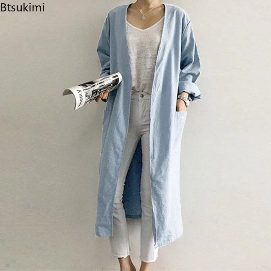 womens Simple Tement cardigan solid trench coat fashion casual Vneck kimono top long jacket robe 240826
