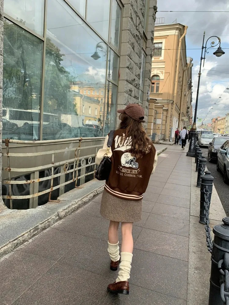 Hip Hop Varsity Bomber Jacket Women Spring Baseball Jackets Streetwear Cropped Coat Casual High Quality Patchwork Outwear 240827