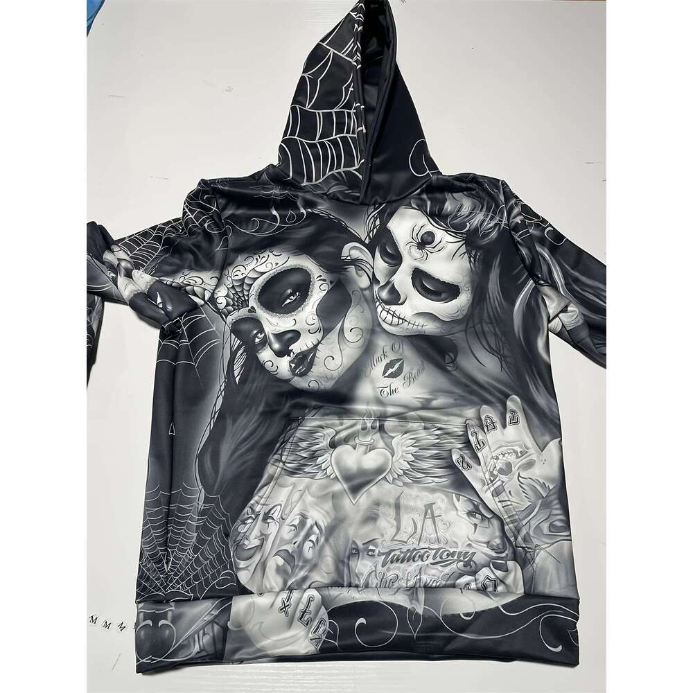 3D Gothic Graphic Hoodie - Adjustable Drawstring Kangaroo Pocket - Casual Fall Winter Wear