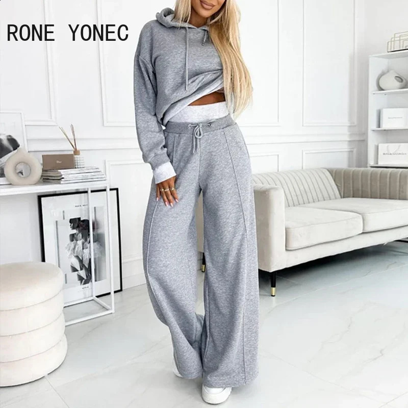 Geometric Print Colorblok Hoodie Wide Leg Pant Set Women Two Pieces Sets 240826