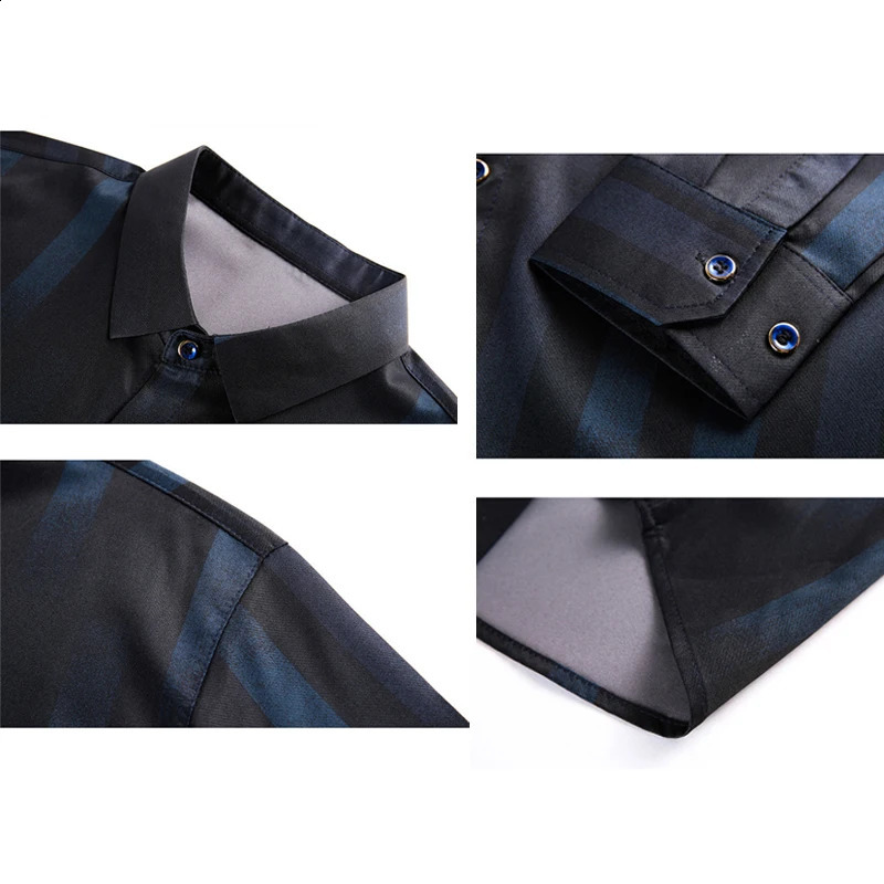 Mens Shirt Striped Long Sleeve Autumn Casual Fit Slim Mens Dress Shirt Multi-Color Formal Business Social Clothing Tops 240815