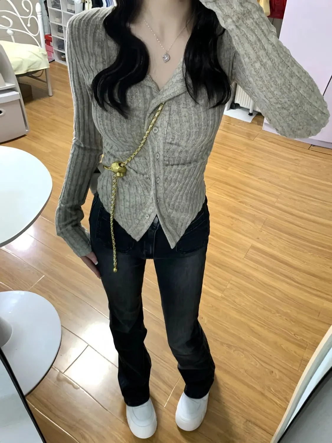 Polo neck womens knitted T-shirt plain ultra-thin womens T-shirt long sleeved casual top the youth in the trend of 2025 240827