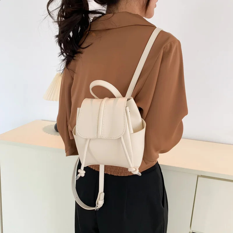 Soft PU backpack for women Korean fashion casual solid color simple mini backpack drawstring buckle cute backpack 240826