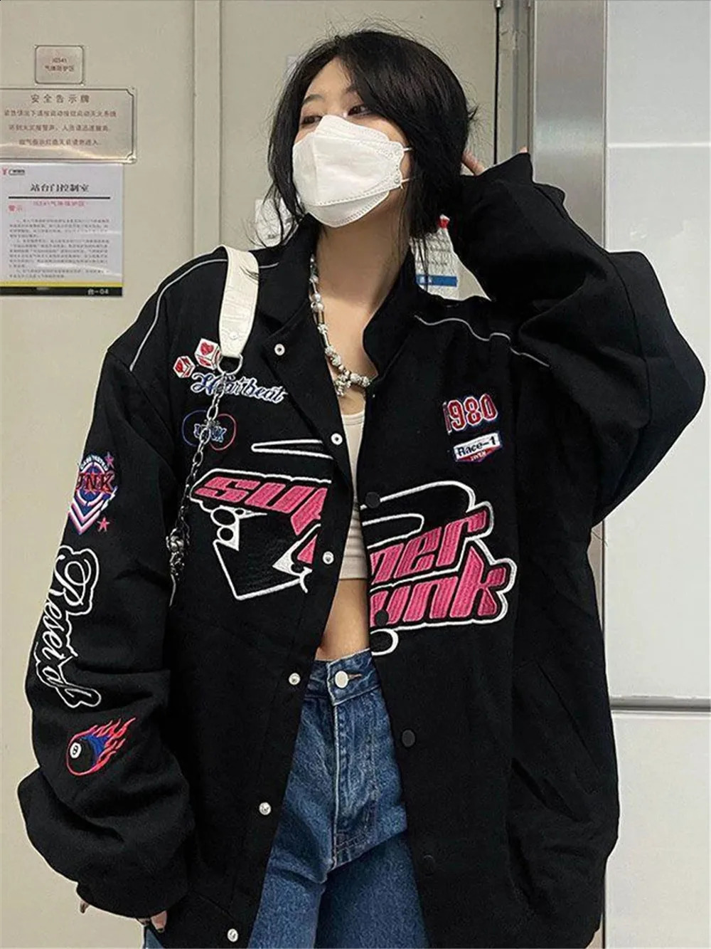 Y2K Racing Style Jacket Men And Women Printed Coat Vintage Casual Colorblock Long Sleeve Varsity Clouths Spring Autumn 240827