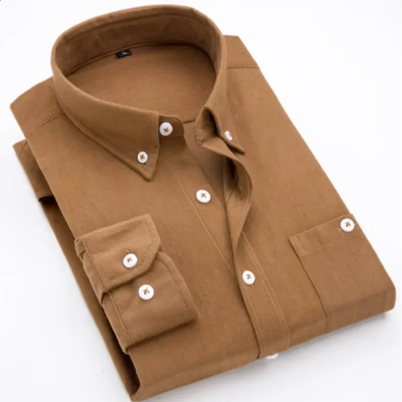 2024 Spring Business and Leisure Mens Corduroy Long Sleeve Mens Shirt High Quality Blue and Red Office Shirt 240827