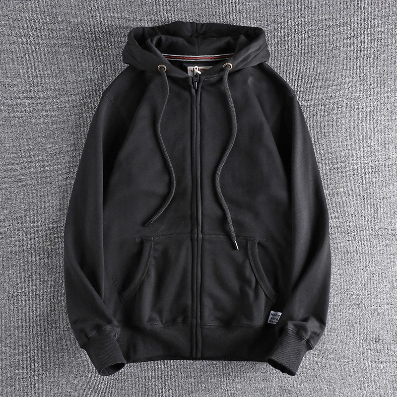 Autumn Winter Cardigan Hoodies for Mens Fashion Simple Long Sleeved Hooded Heavyweight Terry Cloth Knitted Casual Sweatshirts 240826