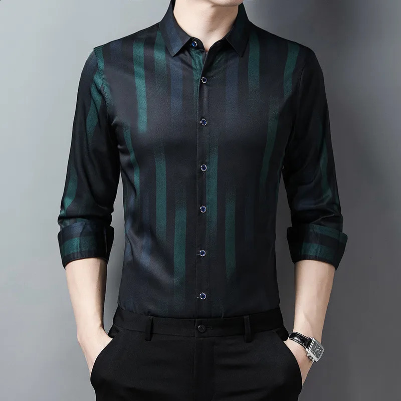 Mens Shirt Striped Long Sleeve Autumn Casual Fit Slim Mens Dress Shirt Multi-Color Formal Business Social Clothing Tops 240815