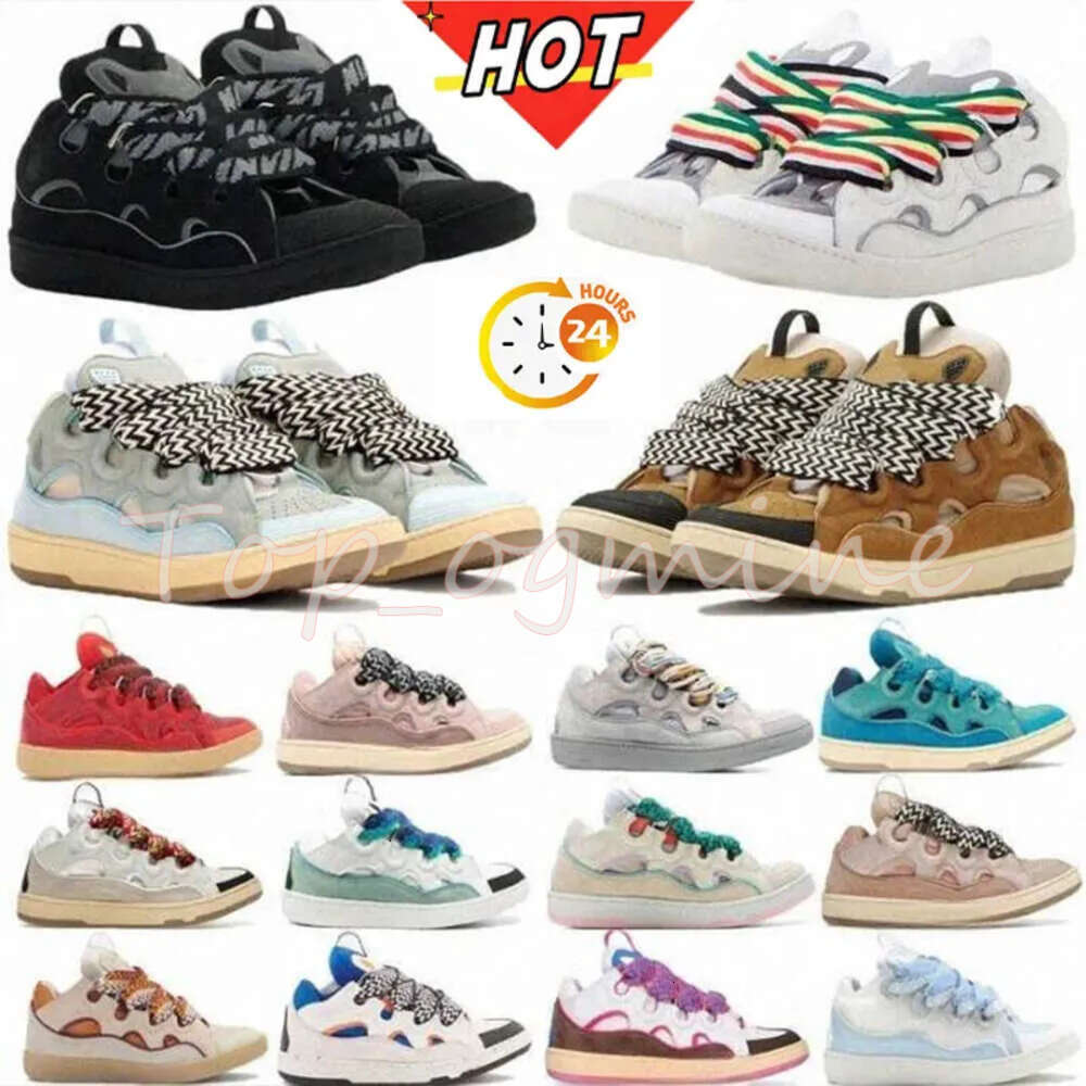 Top Quality Designer Casual Shoes Leather Curb Pairs Lace-up Extraordinary Calfskin Rubber Sneakers Women Men Sports Trainers