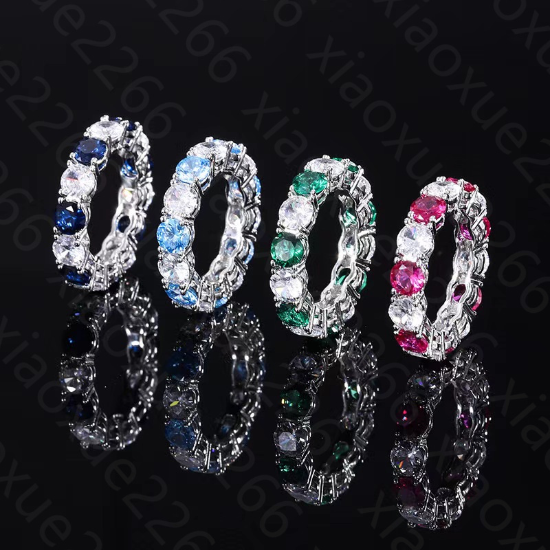 S925 Sterling Silver Round Diamond Ring for woman Designer Ring inlaid Diamond Sea Blue Treasure 5mm Engagement Ring woman and man Trendy Retro Ring f
