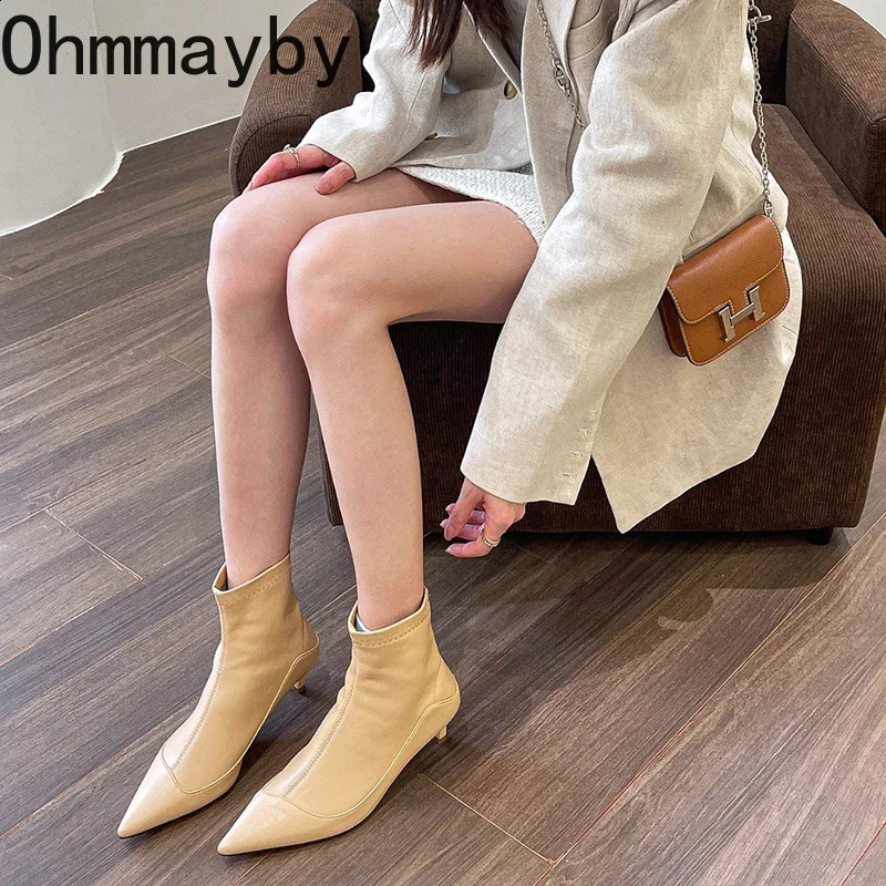 Pointed Toe womens elastic short boots fashionable and slim fit ankle boots thin high heels autumn womens shoes 240827