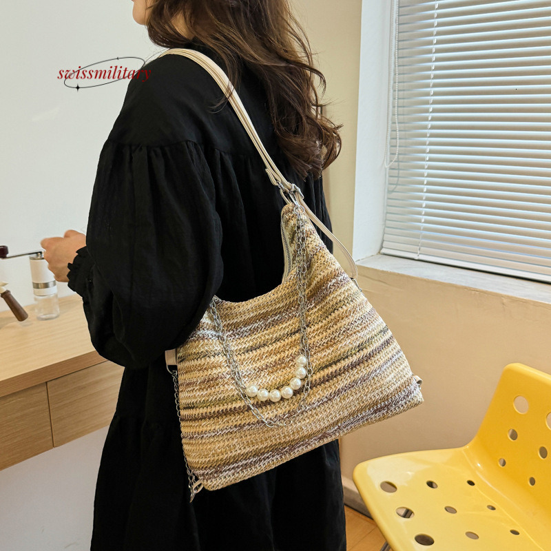 Swissmilitary Summer style South Wind Chiond Rainbow Tote for Women, Large Capacity Versatile Woven Shoulder Ba #28