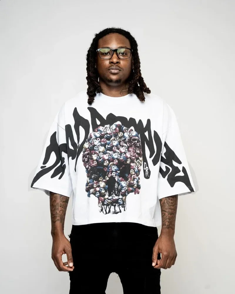 Y2k Summer Street Skeleton Letter Printed Short Sleeve Shirt Womens Harajuku Retro Gothic Punk Extra Large Mens Tshirt 240827