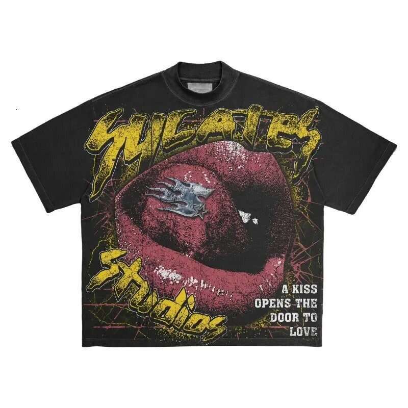 Y2K new skeleton printing mode short sleeved round neck street washed hip-hop fashion brand loose T-shirt