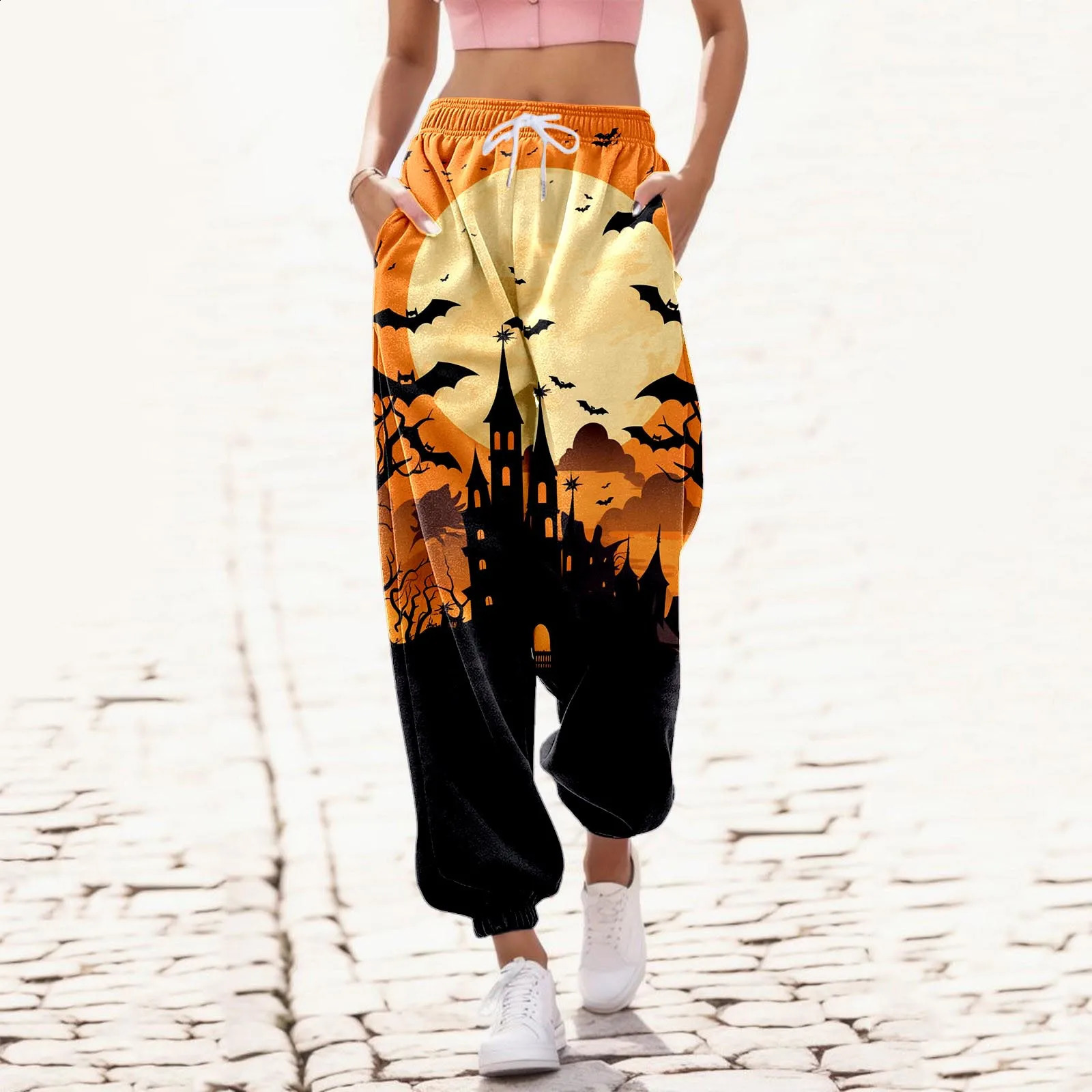 Womens Halloween 3D printed bottom sports pants pocket high waisted fitness gym sports fitness jogging pants Trouser underwear for women 2025 240827