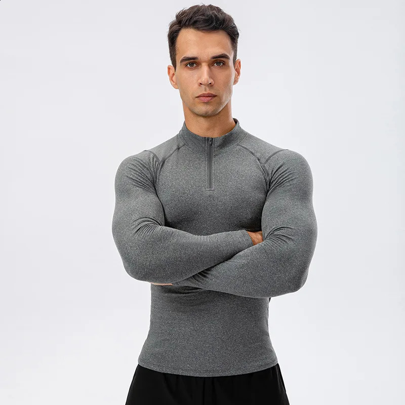 Mens long sleeved wool fitness suit high elasticity tight fitting sports Tshirt running training warm autumn winter 240827