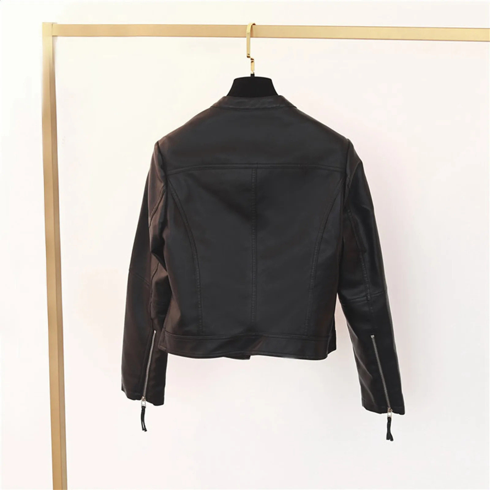 Spring and Autumn Womens Artificial Leather Jacket Fashion Coat Retro Collar Zipper Bicycle Jacket Fashion Pu Motorcycle Jacket Street Clothing 240827
