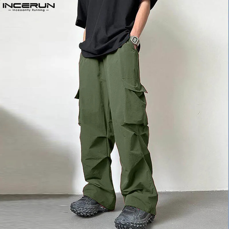 INCERUN Men Cargo Pants Solid Color Drawstring Loose Joggers Casual Trousers Men Streetwear Fashion Male Long Pants S-5XL 240826