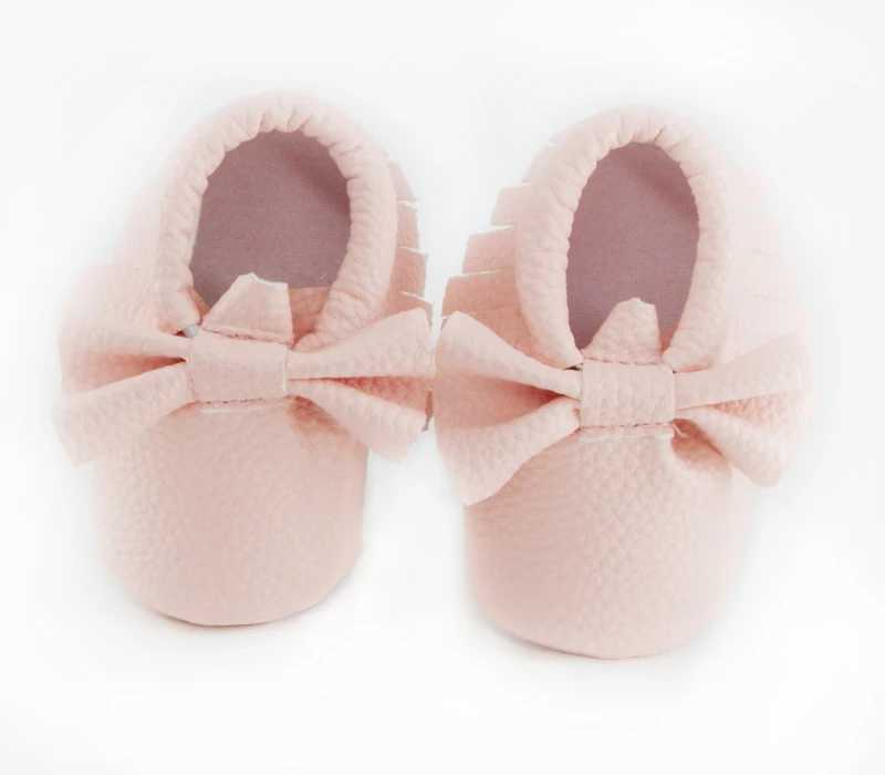 Bow leather baby shoes for newborns boys and girls multi colored childrens red soft sole anti slip first step baby newborn mocha M240827