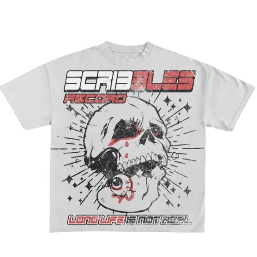 Y2K new skeleton printing mode short sleeved round neck street washed hip-hop fashion brand loose T-shirt