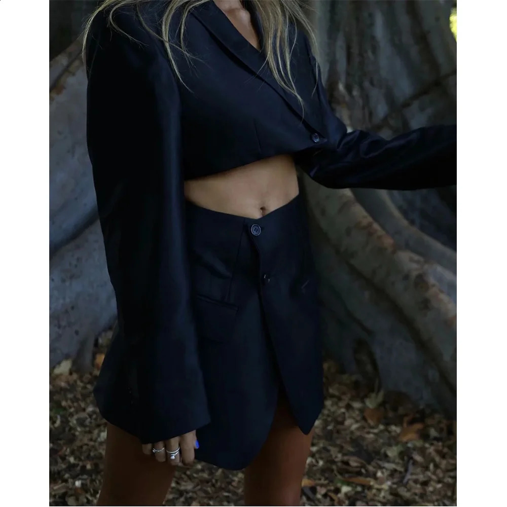 Northflow Matching Set Blazer And Skirts Women England style Navel Exposed Short Empire Blazer Feminino Femme Two Piece Set 240826