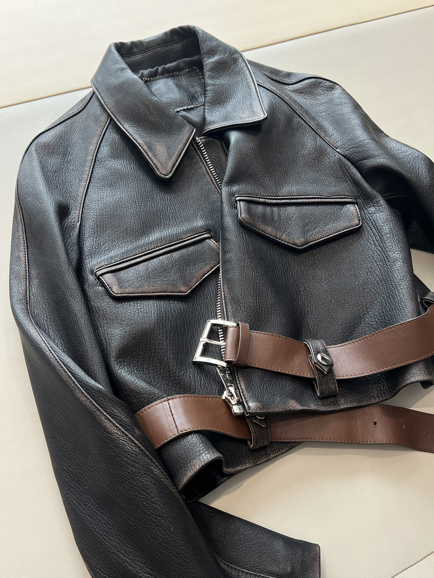 P brand leather jacket unisex Classic warhorse triangle logo Fashion designer brand style High quality gift Valentines