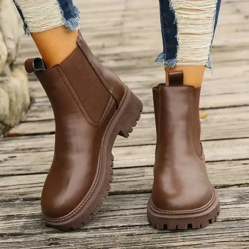 Boots Chelsea Womens Boots 2024 Autumn Winter Fashion Thick Sole Short Boot Simple and Versatile Large Size Women Shoes Botines Mujer H240709