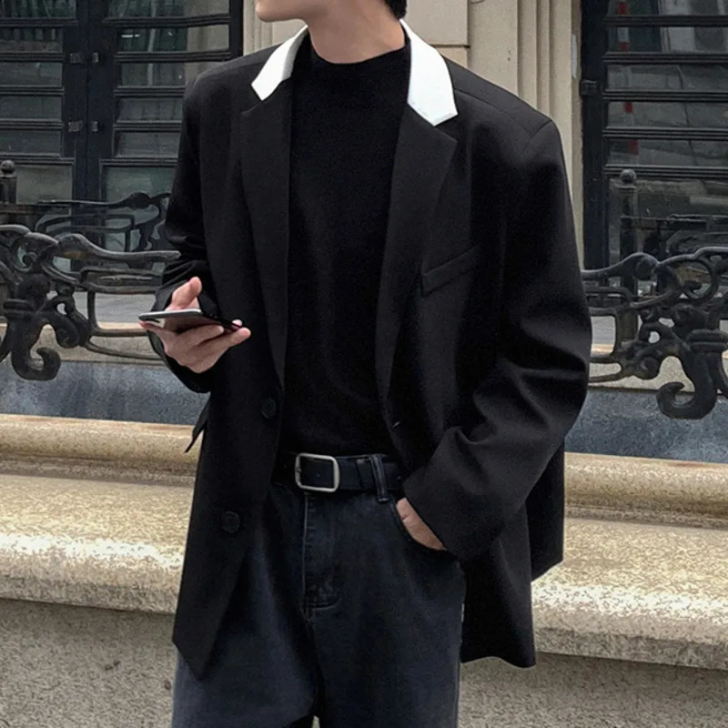 FEWQ Mens Casual Mens Suit Korean Fashion Loose Jacket Contrast Color Single Breast Long Sleeve Male Tops 24E2053 240826