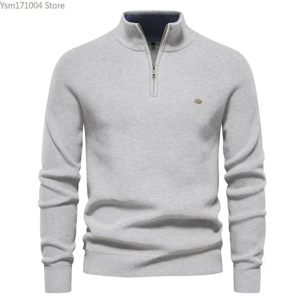mens sweater with half neck zipper solid elastic slim fit long sleeved zipper casual business mens knitted zipper sweater with floral pattern 240827 - view 6