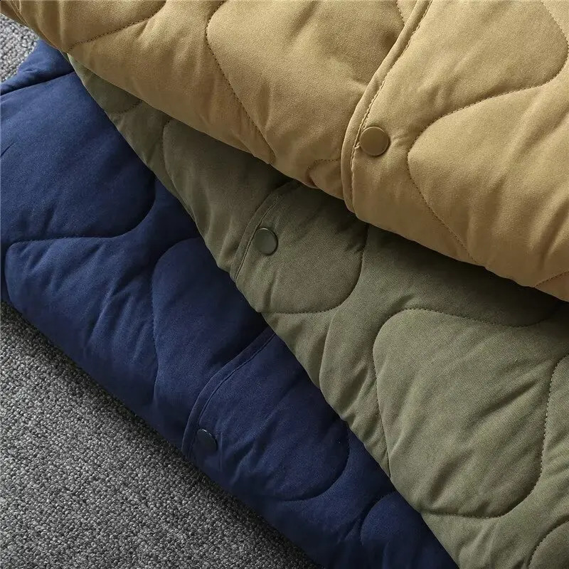Winter vintage quilted jacket mens collarless cotton lined coat M65 lining lightweight casual loose Japanese coat high-quality 240827