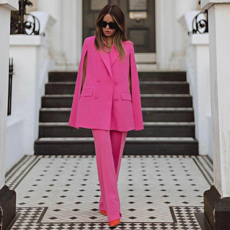 Pink sleeveless jacket for women fashionable spring collar double chest pockets office womens 240826