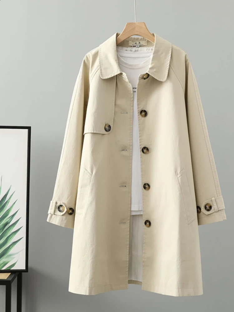 Womens Trench Medium Length SpringSummer AutumnWinter Coat British Style Jacket Temperature Single Chest Windproof Machine 240826