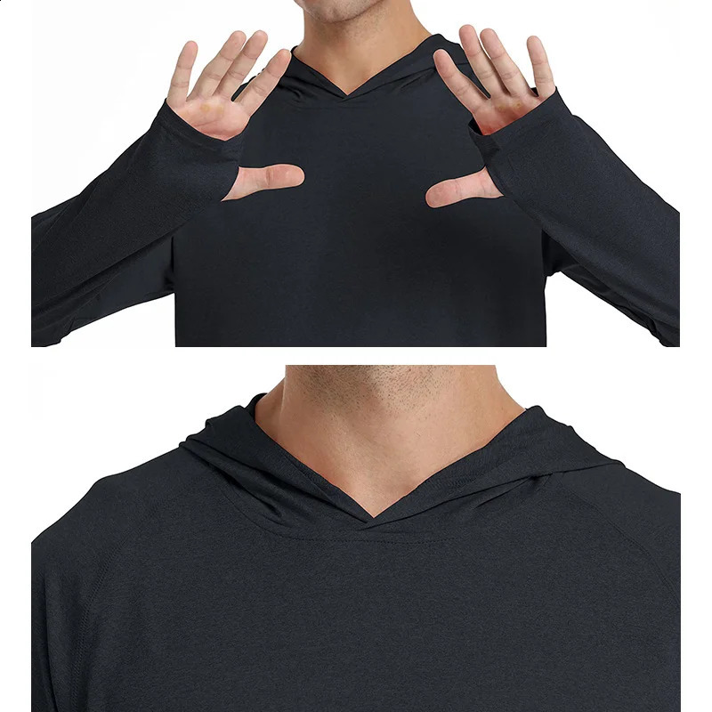 EKLENTSON Running Tshirt Mens UV Protective Thumbhole Long Sleeve Hoodie Quick Drying Sports Zipper 240827