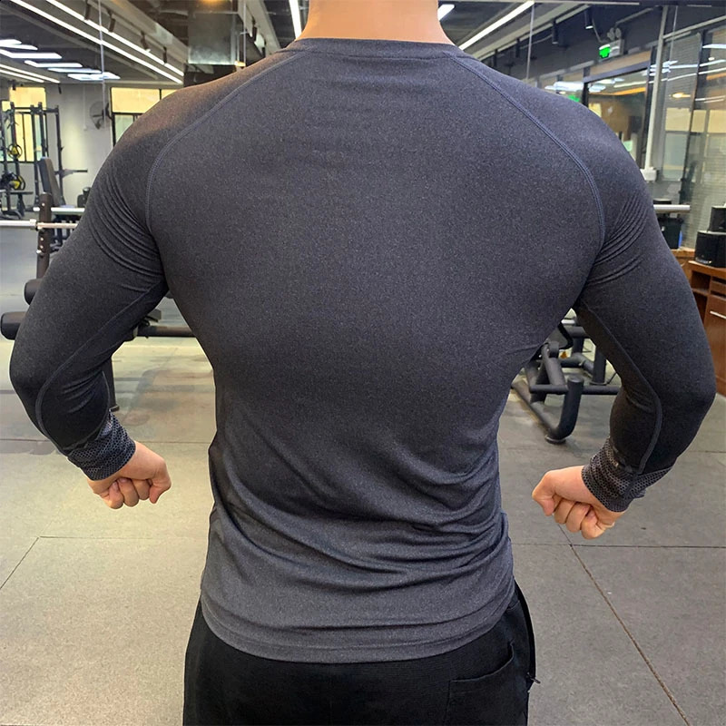 Mens fitness quick drying long sleeved shirt breathable and compact compression Tshirt gym training running 240827