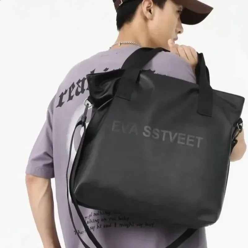 High Quality Large Capacity Tote Bag PU Leather Shopping Unisex Handbag Large Capacity Retro Light Mens Shoulder Bag 240827