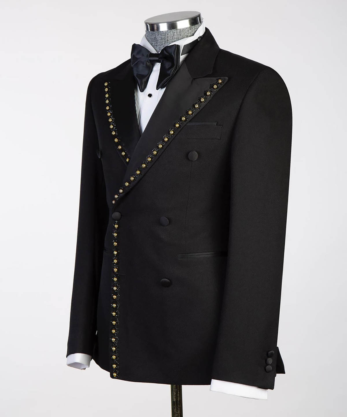 Fashion Men's Suit Pearls Tailored Blazers Peaked Lapel Groom Jacket For Man Plus Size Custom Made Prom Coat Unique 2 Pieces Set (Coat+Pants)