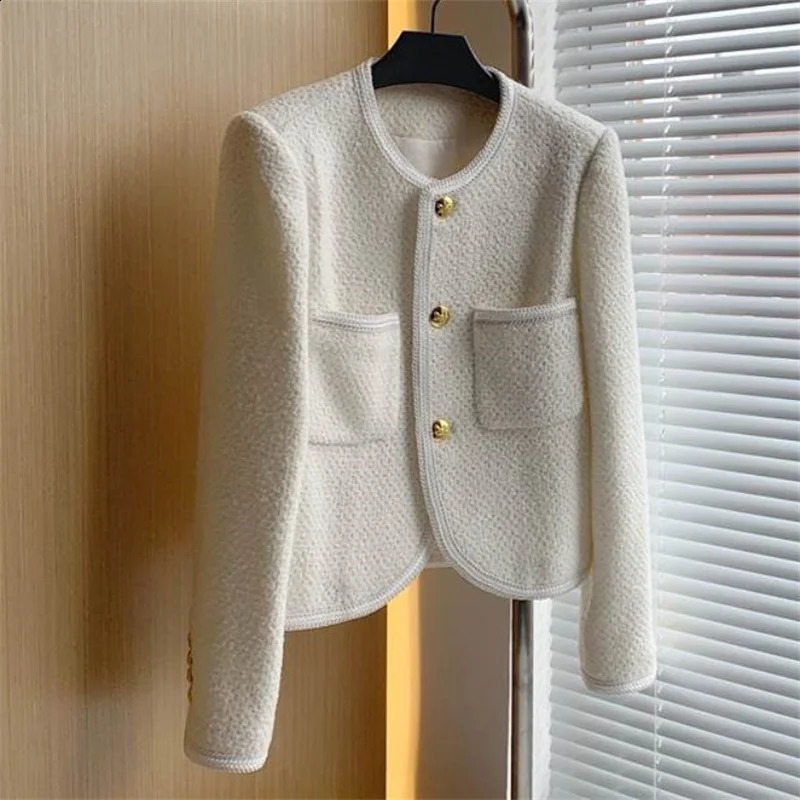 Autumn Womens Wool Coat High Quality Long Sleeve Casual Korean Short Elegant Jacket Top 240826