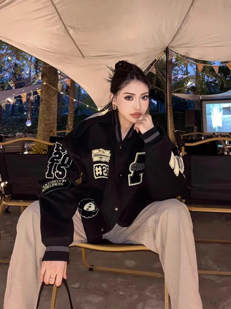 Embroidery Pattern Baseball Jacket Men Woman Hip Hop Loose Casual Bomber Jackets High Street Couple Varsity Coats Spring Autumn 240826
