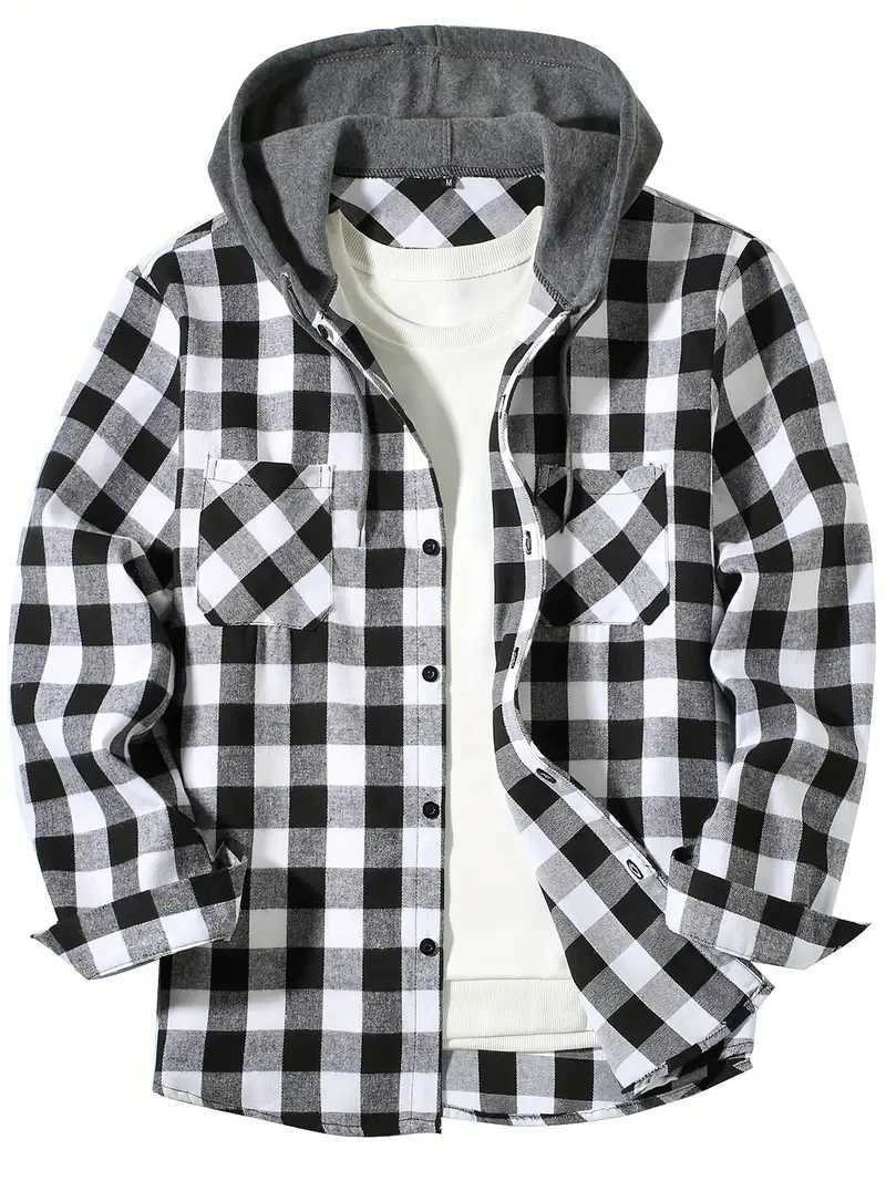 Mens Classic Plain Casual Button Down Jacket Long Sleeve Double Pocket Shirt Hoodie Flannel Jacket Autumn Top W241213