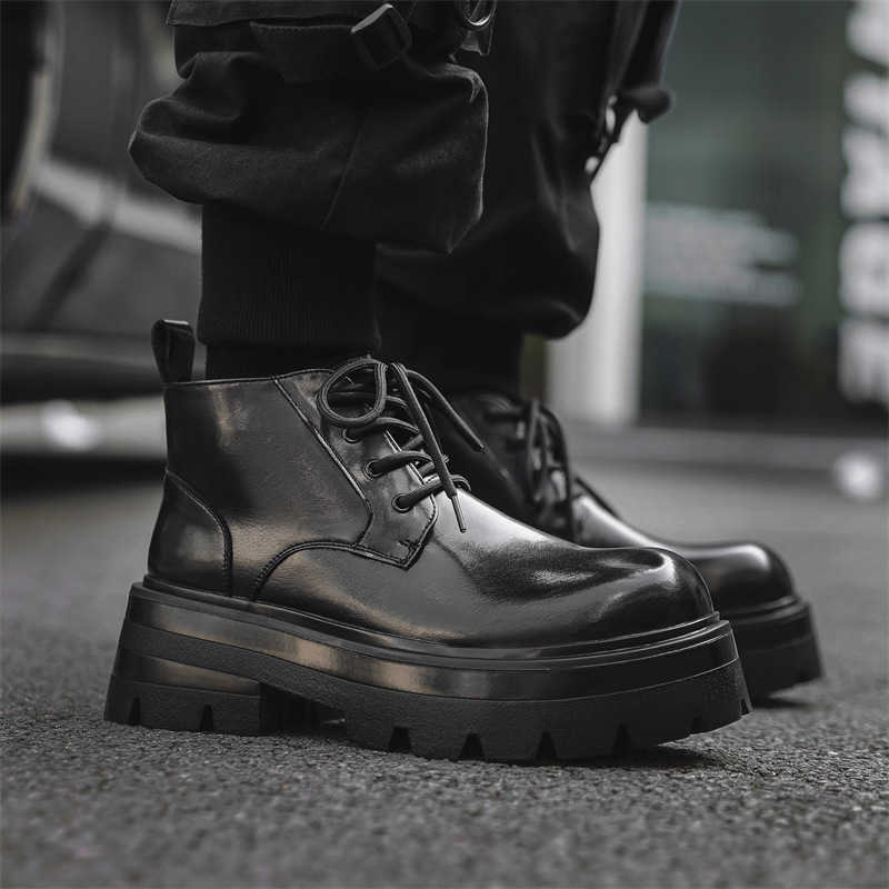 CMM Boots Men New Short Boots British High Top Leather Shoes Thick Soled Mid Top Leather Boots Trendy