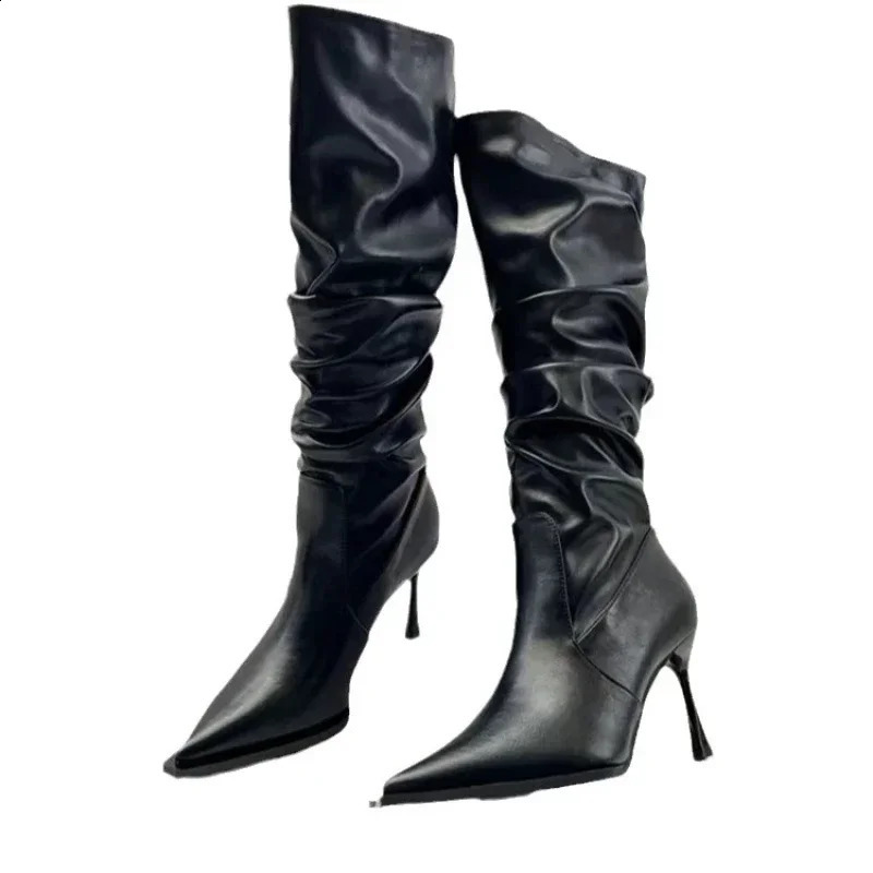 Sexy Winter Womens High Boots Fashion Pointed Toe Stiletto High Heels Long Boots Womens Elegant Knee High Boots Botas De Mujer 240827 ww