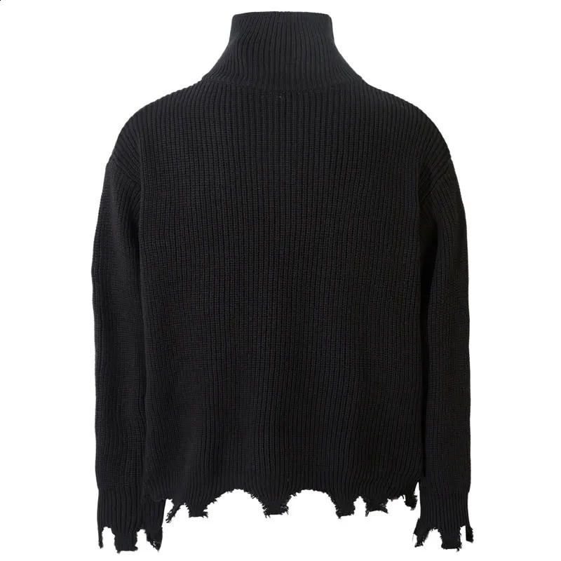 Hip hop sweater jacket pleated full zipper knit solid plain skydiving cardigan woolen Harajuku punk gothic top black 240826