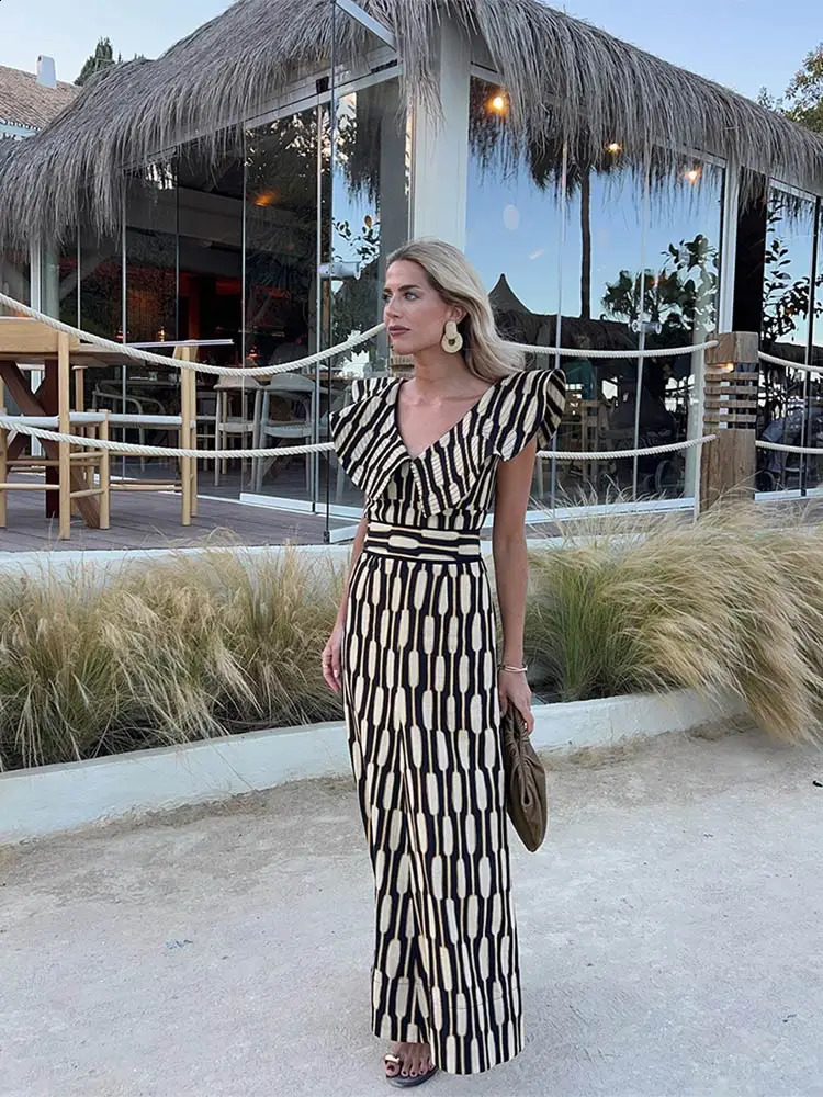 Fashion Printed Lotus Collar Flying Sleeve Top High Waist Tight Skirt Suit Ladies Elegant Skirts Set Women Vacation Outfits 240826